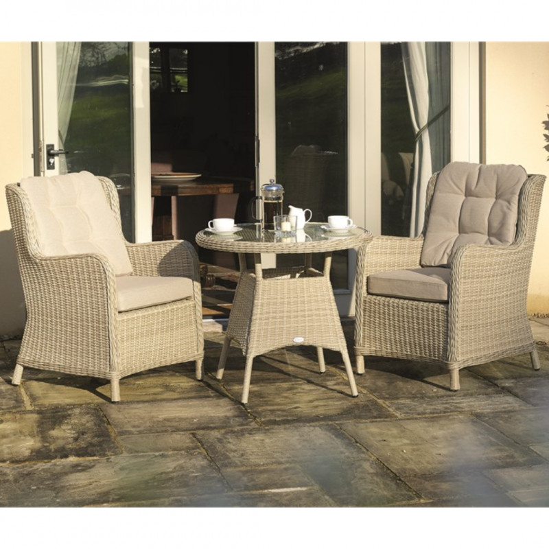 Bramblecrest Chedworth Sandstone 80cm Round Bistro Table with 2 High-Back Armchairs