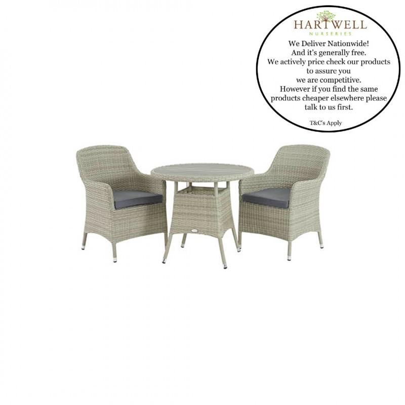 Bramblecrest Tetbury Cloud 80cm Round Bistro Table with Tree Free Top & 2 Armchairs with Eco Cushions