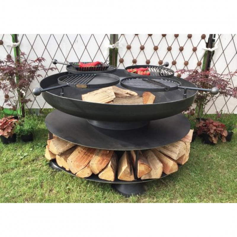 Firepits UK Ring of Logs 120 with Four Swing Arm BBQ Racks- Low Stock