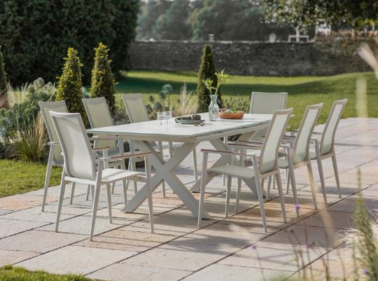 Sofia Extendable Dining Set with 8 Armchairs - Green