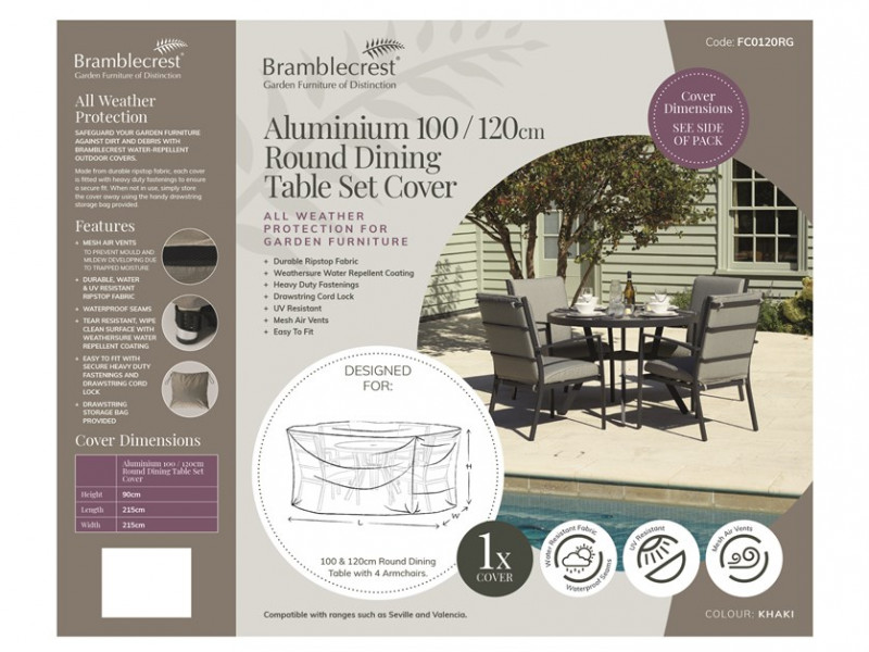Aluminium 100cm & 120cm Round Dining Table Set Cover