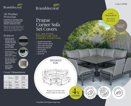 Prague Square Sofa with Adjustable Piston Table & 2 Benches Covers Set - Khaki