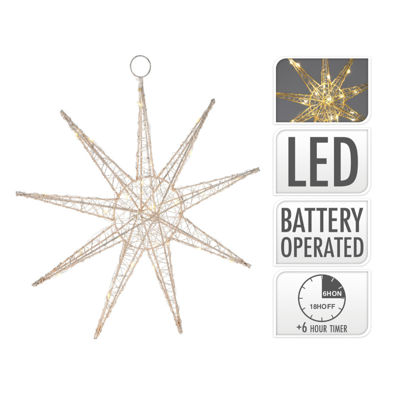 Koopman International  Star Hanging Decoration 30 Micro Warm White LEDS 30 x 30CM- Prices Coming Soon