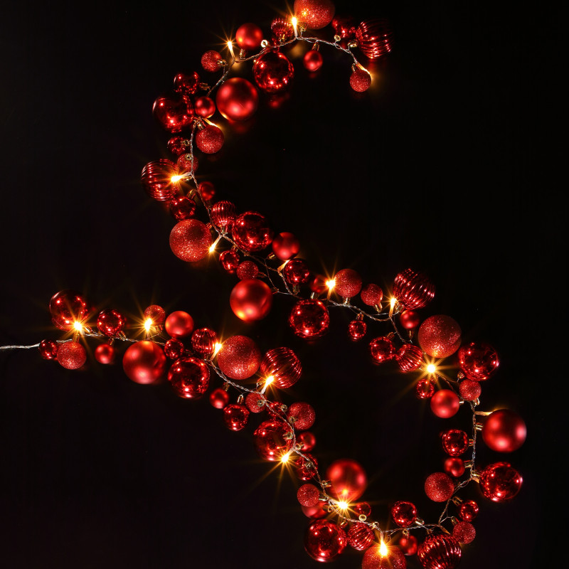 RED BAUBLE CLUSTER GARLAND- BATTERY OPERATED