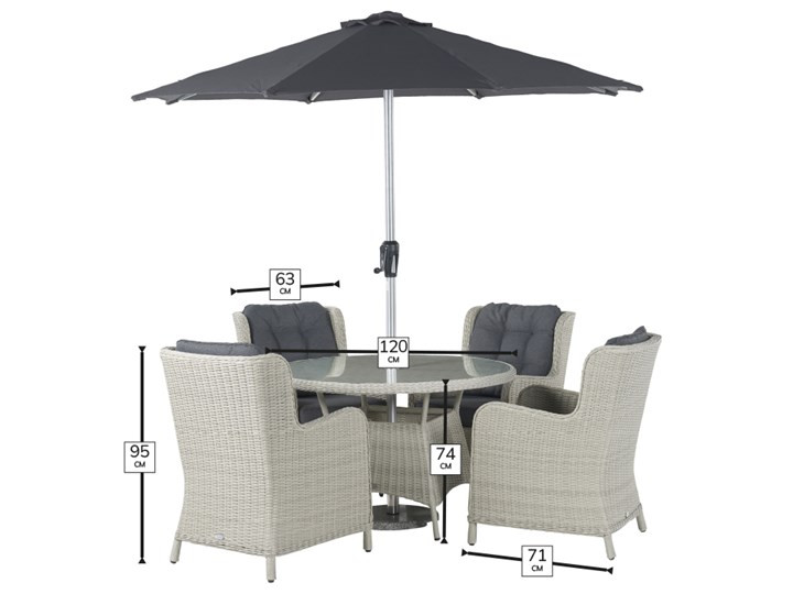 Chedworth 120cm Table 4 Armchairs & Parasol Dove Grey photo