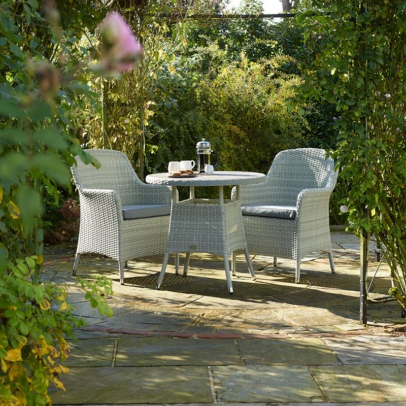 Tetbury Cloud 80cm Round Bistro Table with Tree Free Top & 2 Armchairs with Eco Cushions