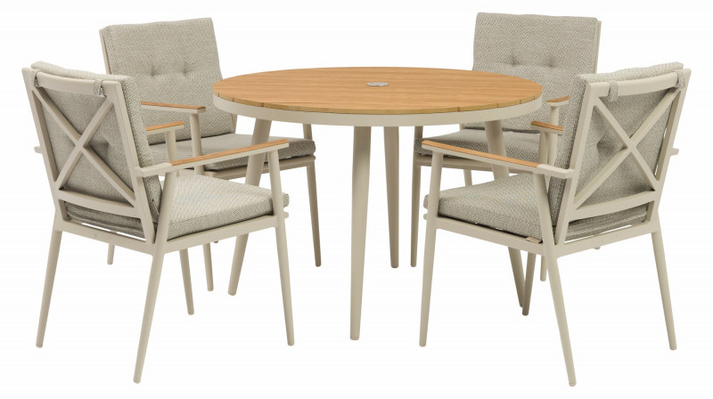 Wisley 110cm Round Table with 4 Armchairs, Parasol & Base- Mocha photo