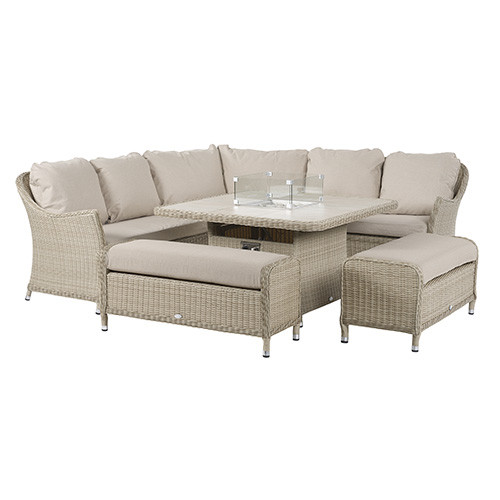 Bramblecrest Monterey Sandstone Modular Sofa with Square Ceramic Top Firepit Table & 2 Benches- IN STOCK photo