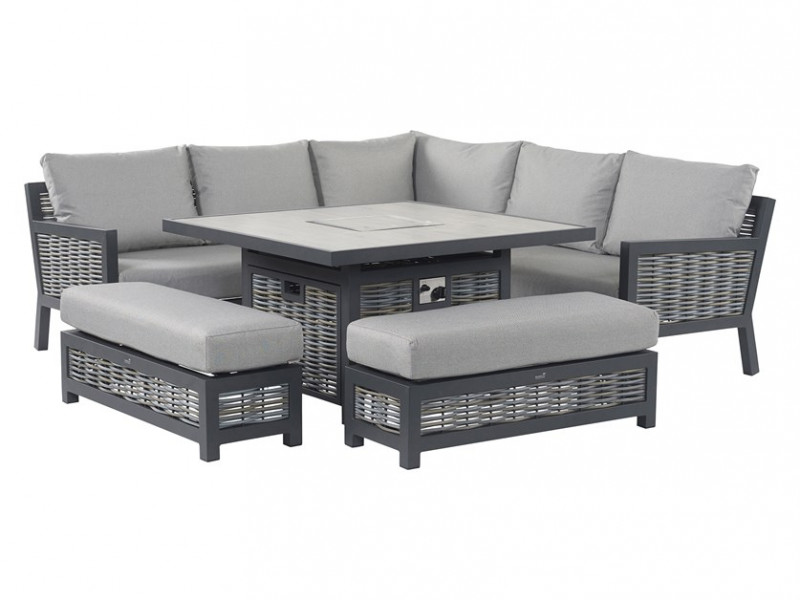 Bramblecrest Portofino Sofa Set with Square Firepit Table and 2 Benches