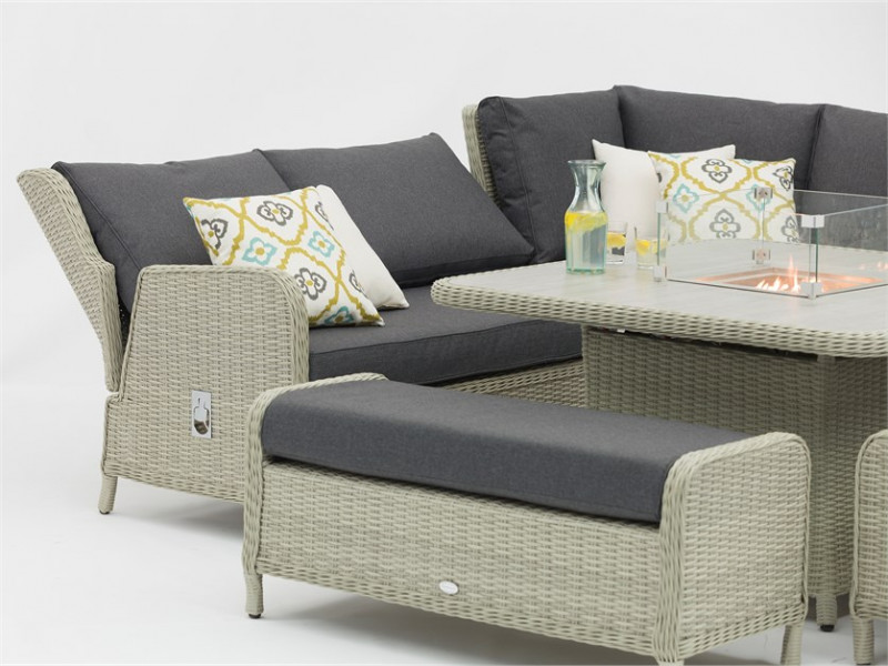 Chedworth Recliner Sofa Dove Grey, Square Firepit Table & 2 Benches photo