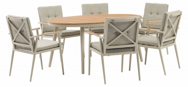 Wisley 175x120cm Ellip Table, 6 chairs, Parasol & Base- Mocha photo