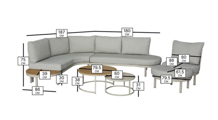 Miami L Shape Sofa with Duo Coffee Table, Sofa Chair & Footstool photo