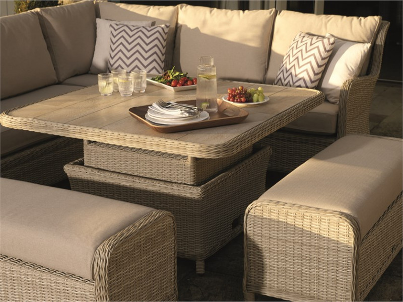 Chedworth Reclining Sofa Set with Adjustable Table and 2 Benches- Sand- Display Only photo