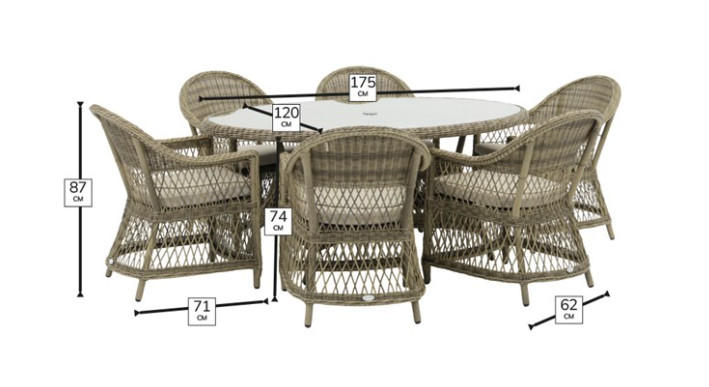 Rosemoor 175x120cm Elliptical Table with 6 chairs, Parasol & base photo
