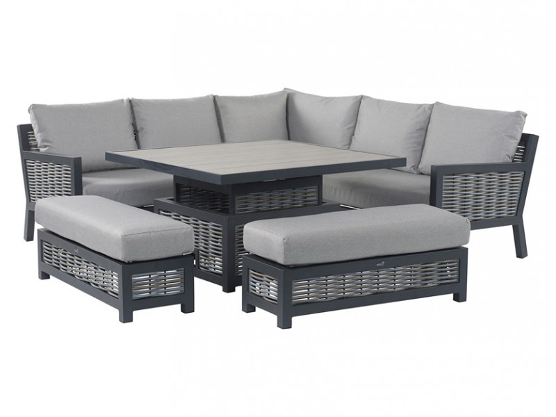 Portofino Wicker Corner Sofa with Square Dual Height Table & 2 Benches photo