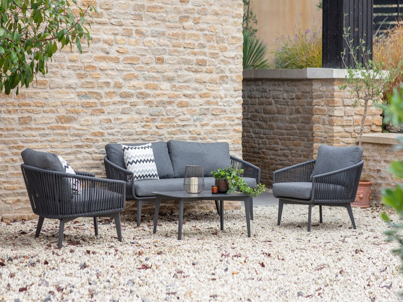 Palermo Anthracite 2 Seater Sofa with 2 Armchairs & Rectangle Ceramic Glass Coffee Table photo