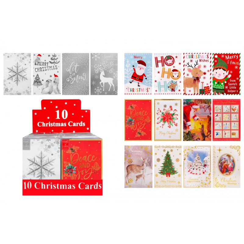 10 PACK ASSORTED FESTIVE CHRISTMAS CARDS