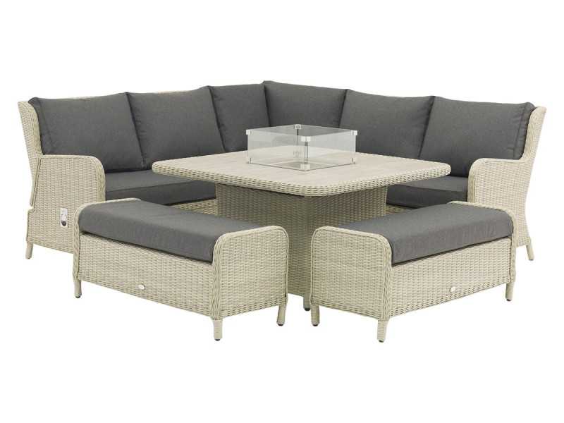 Chedworth Recliner Sofa Dove Grey, Square Firepit Table & 2 Benches photo