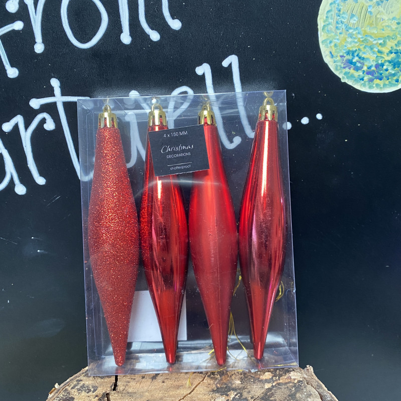 Christmas Long Red Baubles- 4pcs photo