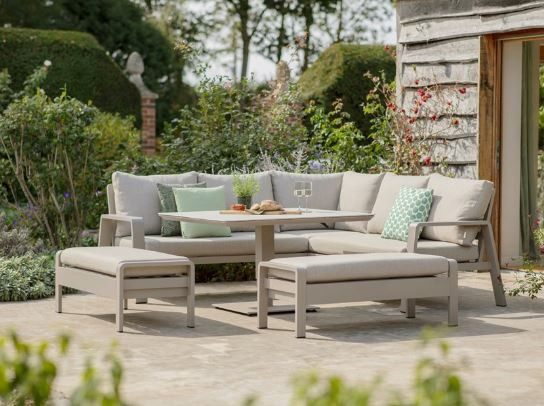 Prague Square Sofa with Piston Adjustable Table & 2 Benches - Latte