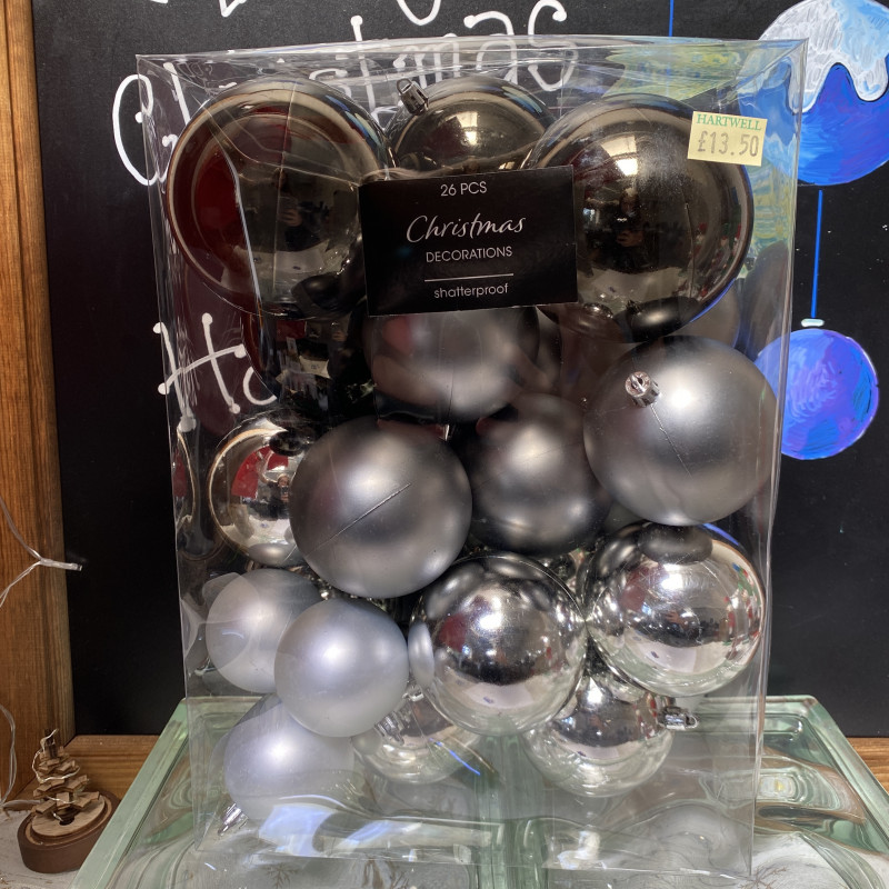 Christmas Silver Themed Baubles- 26pcs photo