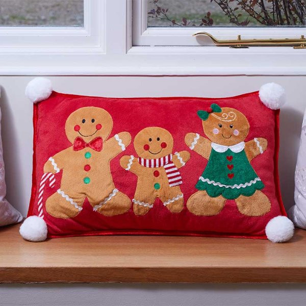 Gingerbread Family Cushion - Red