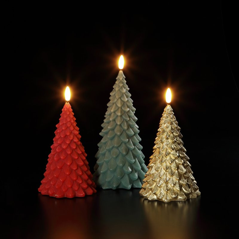 CHRISTMAS TREE WAX CANDLES - RED (15CM) GREEN (20CM) GOLD (15CM) photo