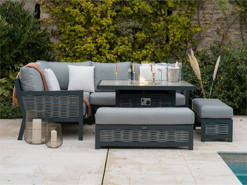 Portofino Sofa Set with Square Firepit Table and 2 Benches photo