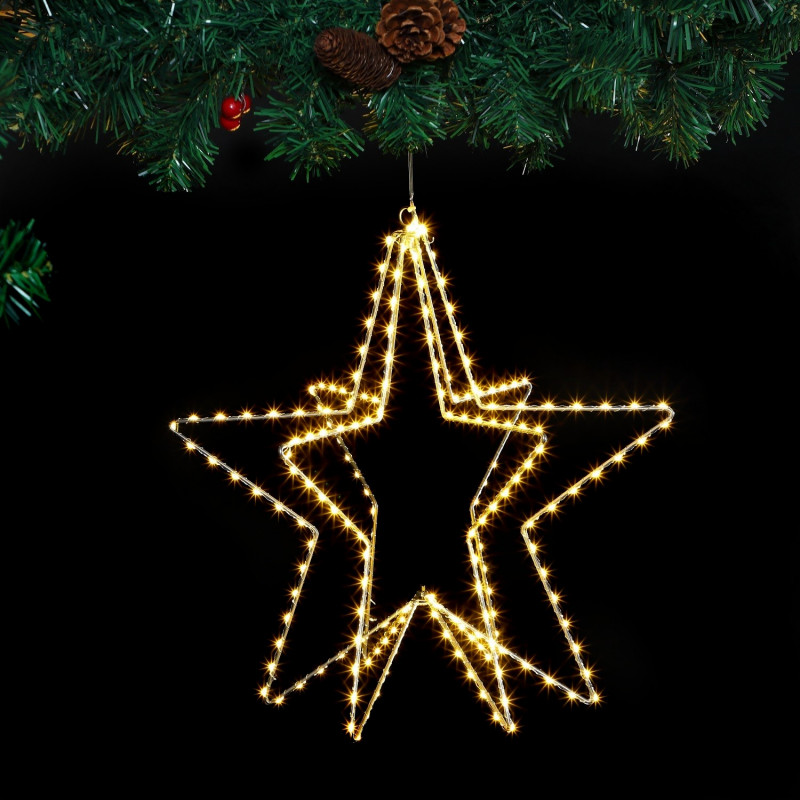 45CM WARM WHITE FOLDABLE SILVER METAL STAR - 210 LEDS photo